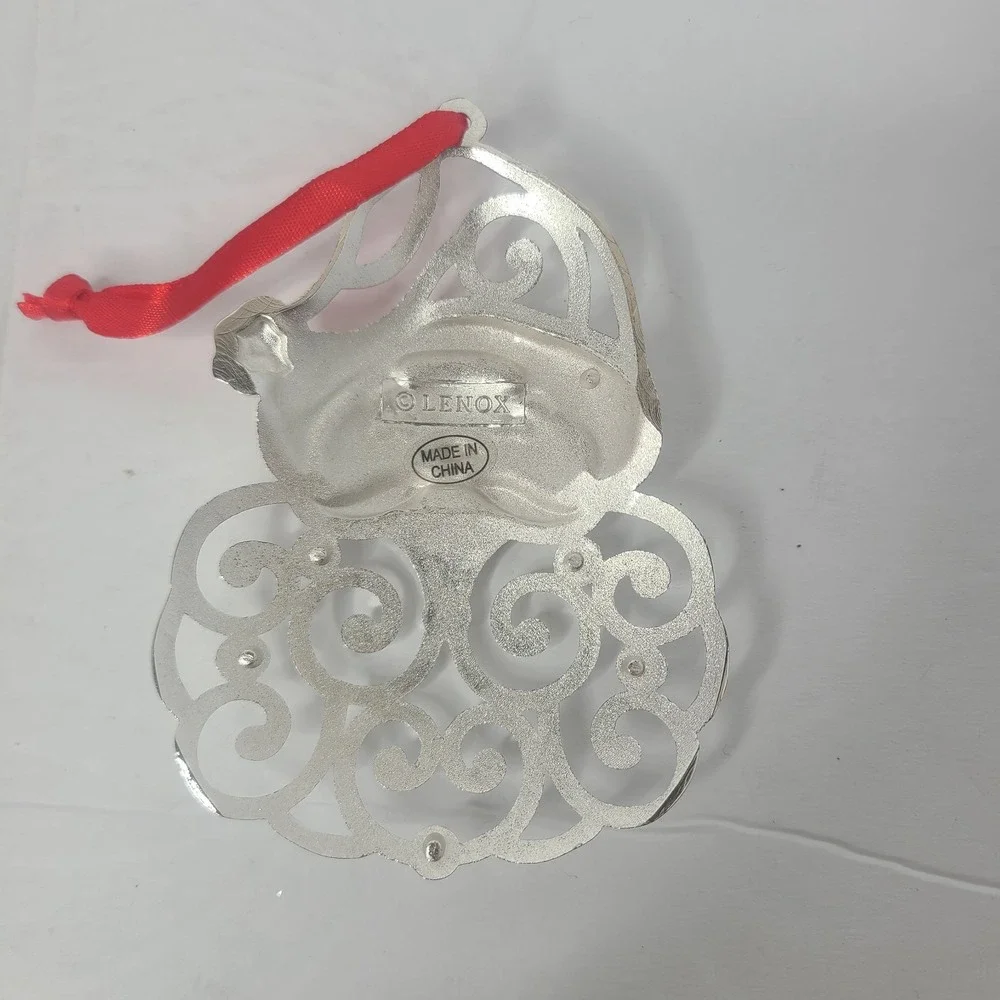 Lenox Sparkle And Scroll Multi-Crystal Santa Silverplate Christmas Ornament
